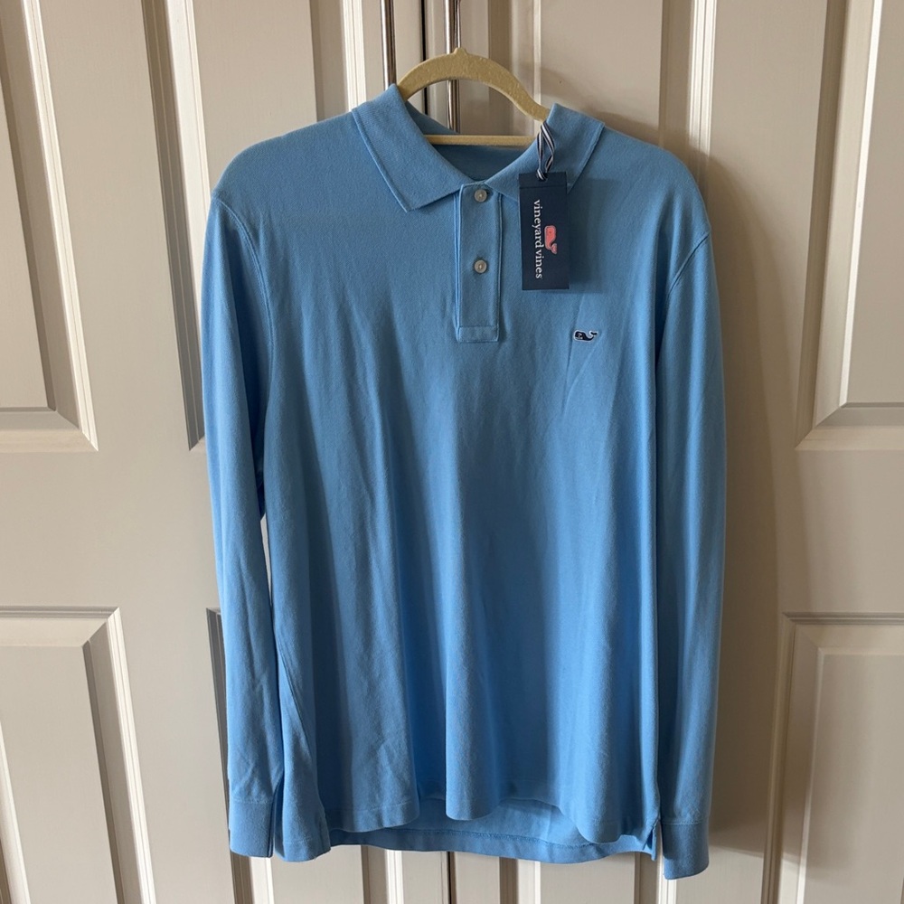 Vineyard Vines Men's Ocean Breeze Blue Long Sleeve Pique Polo M